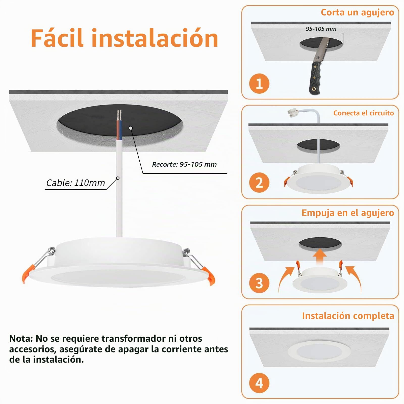 Tomosu Downlight LED Techo Empotrable 7W,Blanco Cálido 3000K Corte 95-105mm | Pack de 20, IP44 Focos LED Interior Baño 7W 700LM, AC 220-240V,Diámetro 118mm, Ojos de Buey Led para Techo Extraplano Redondo