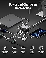 Vista 2 de Belkin GaN Estación de carga de 70 W, cargador USB C dual 7 en 1 con 3 salidas de CA, 2 puertos USB A, regleta de alimentación para iPhone, Apple