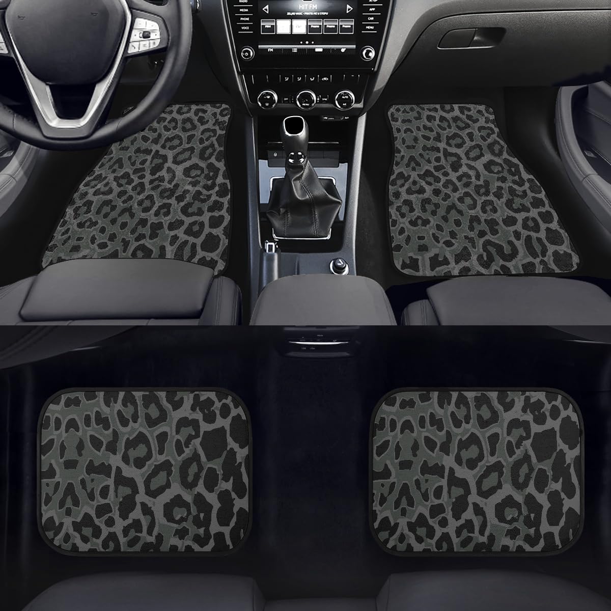 Leopard Print Car Floor Mats Set of 4,Black Grey Green Leopard Skin Wildlife Fur Cheetah Print Vehicle Front Rear Carpets Mats Universal Car Rugs Dark Animal Skin Texture Car Accessories - Image 3