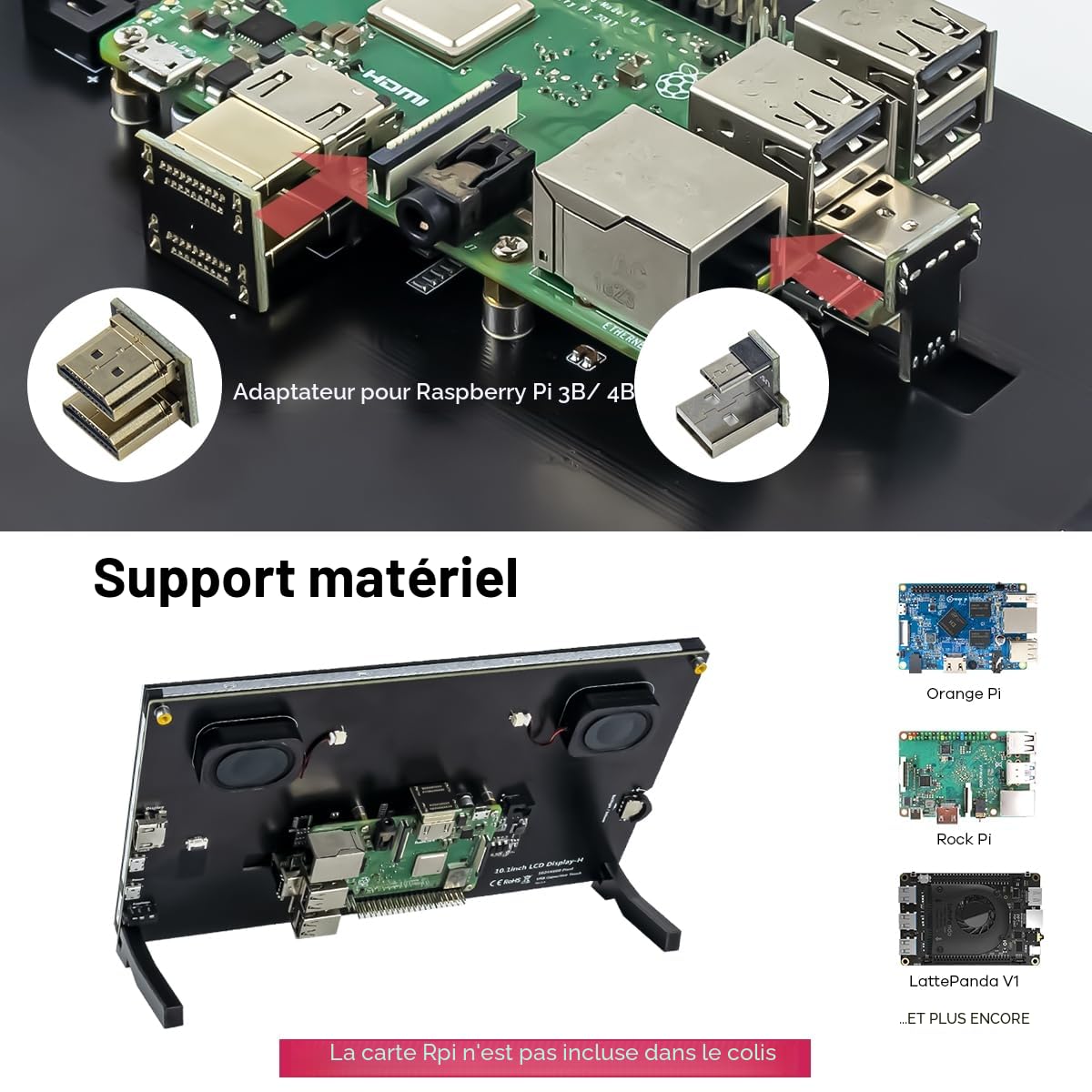 LAFVIN Écran tactile IPS LCD 10,1" 1024 x 600 HDMI pour Raspberry Pi, Jetson Nano, BB noir, Windows 10 8 7