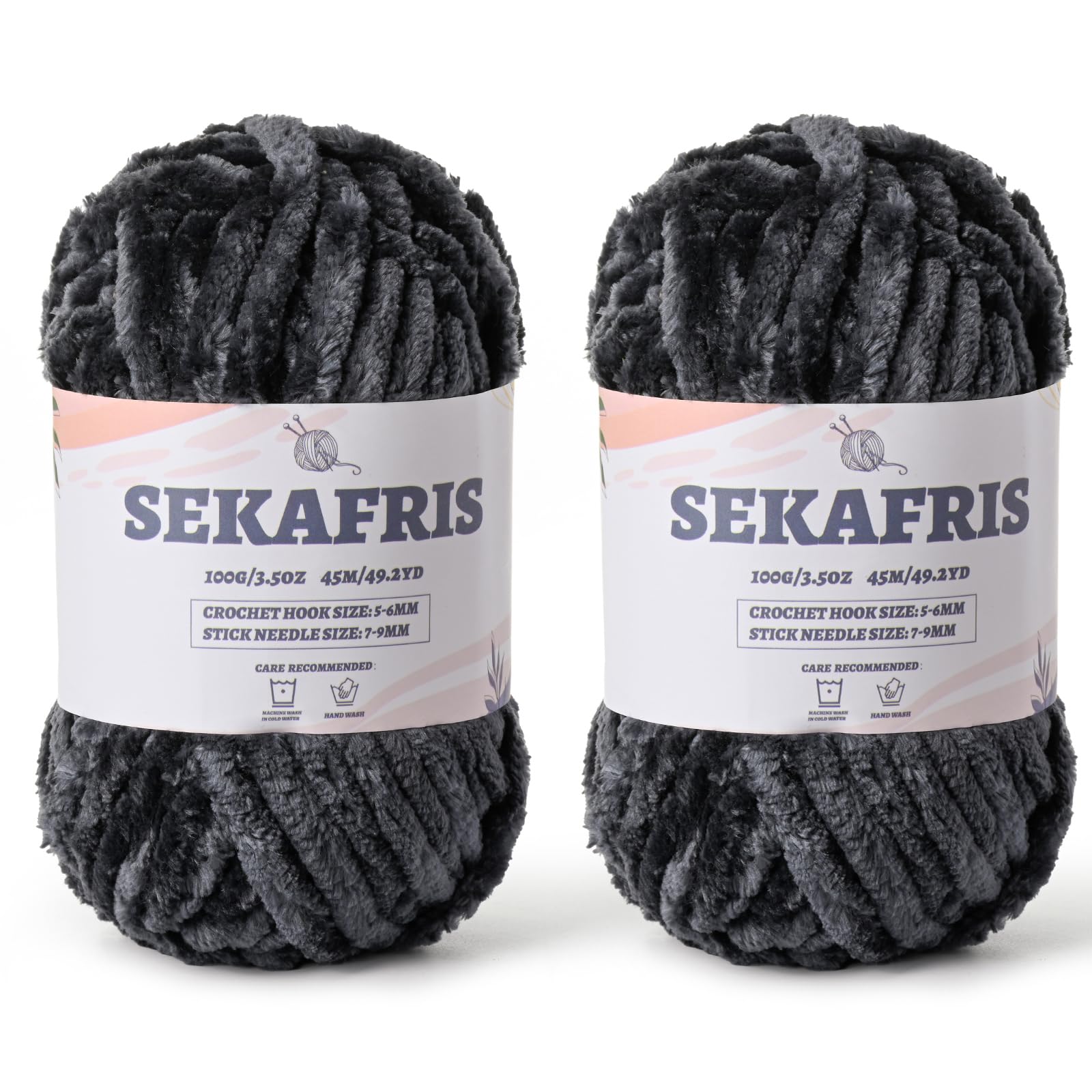 Chenille Velvet Soft Yarn Carbon Grey 2 Pack