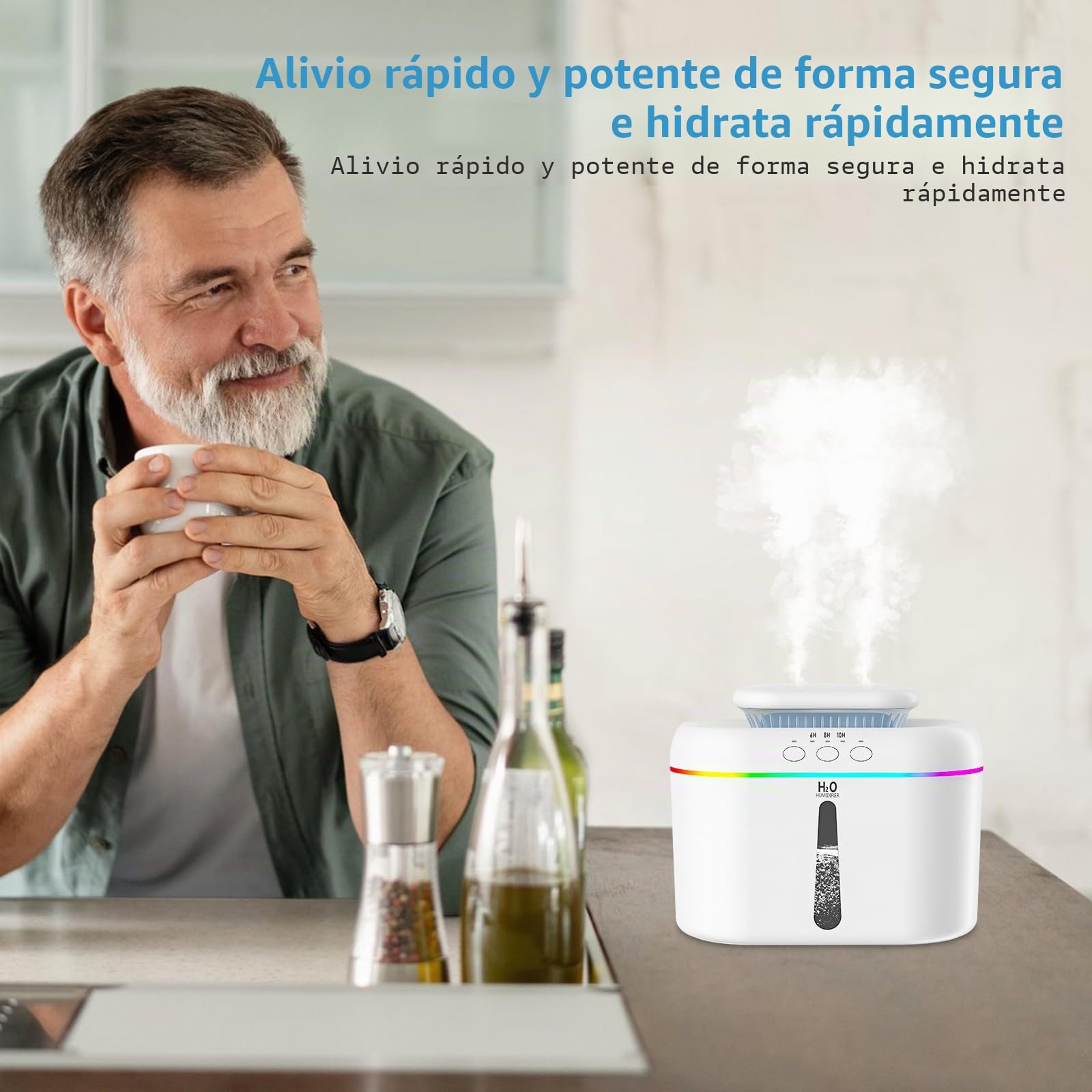 Humidificador de aire 2L para habitación bebé plantas con 2 modos nebulización ajustables y luz nocturna LED 28dB