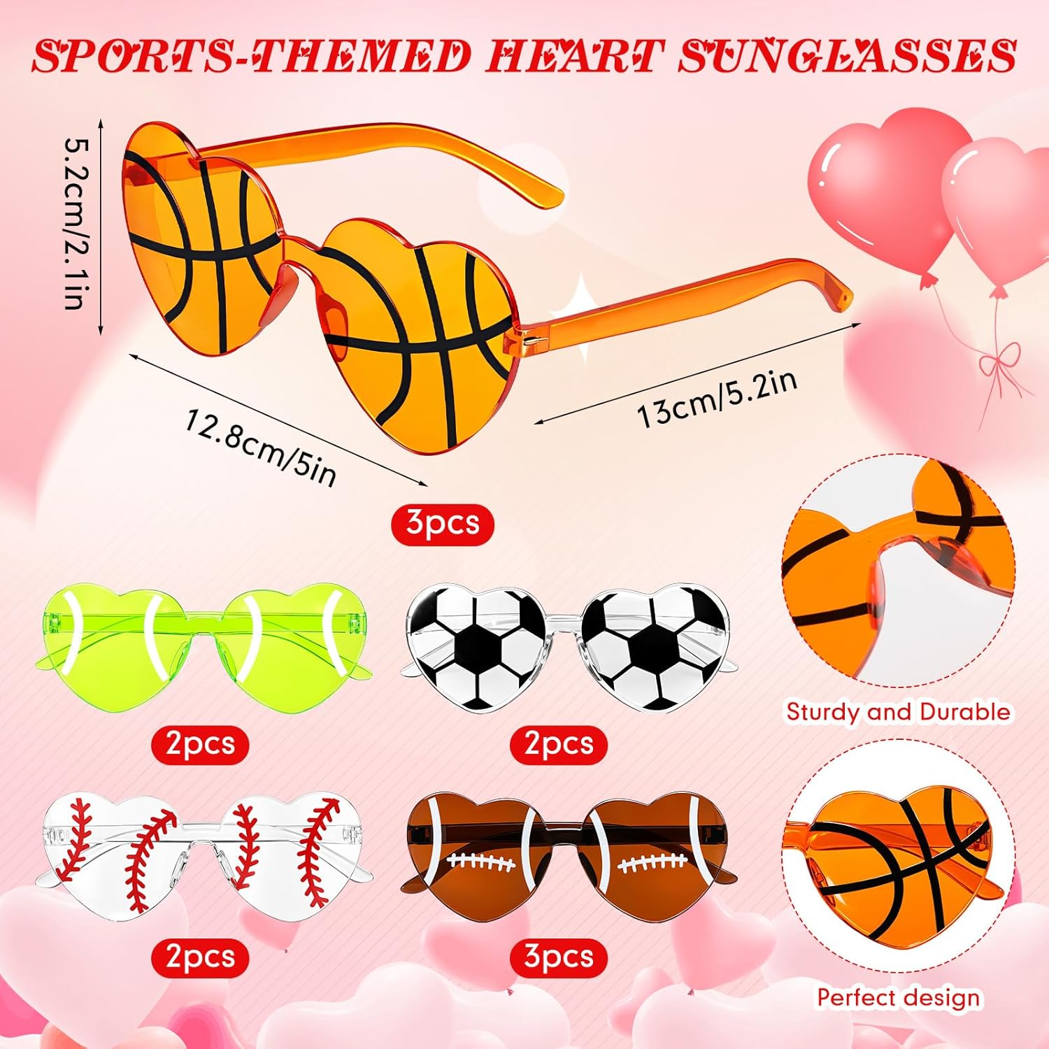 Ceenna 12 Set Sport Valentines Day Gifts Heart Sunglass with Gift Cards Heart Glass Valentine's Gifts Party Favors Prizes (Sport)