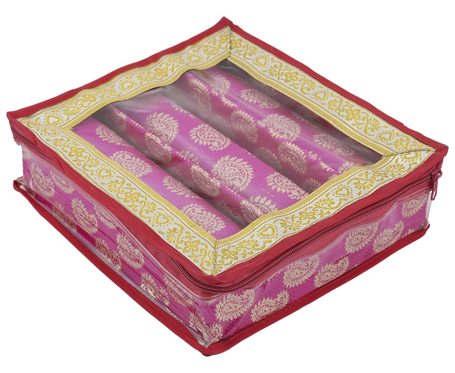 Kuber Industries Multipurpose Carry Design Laminated 3 Rod Bangle Box/Organizer/Case With Tranasparent Top (Pink)-47KM0105