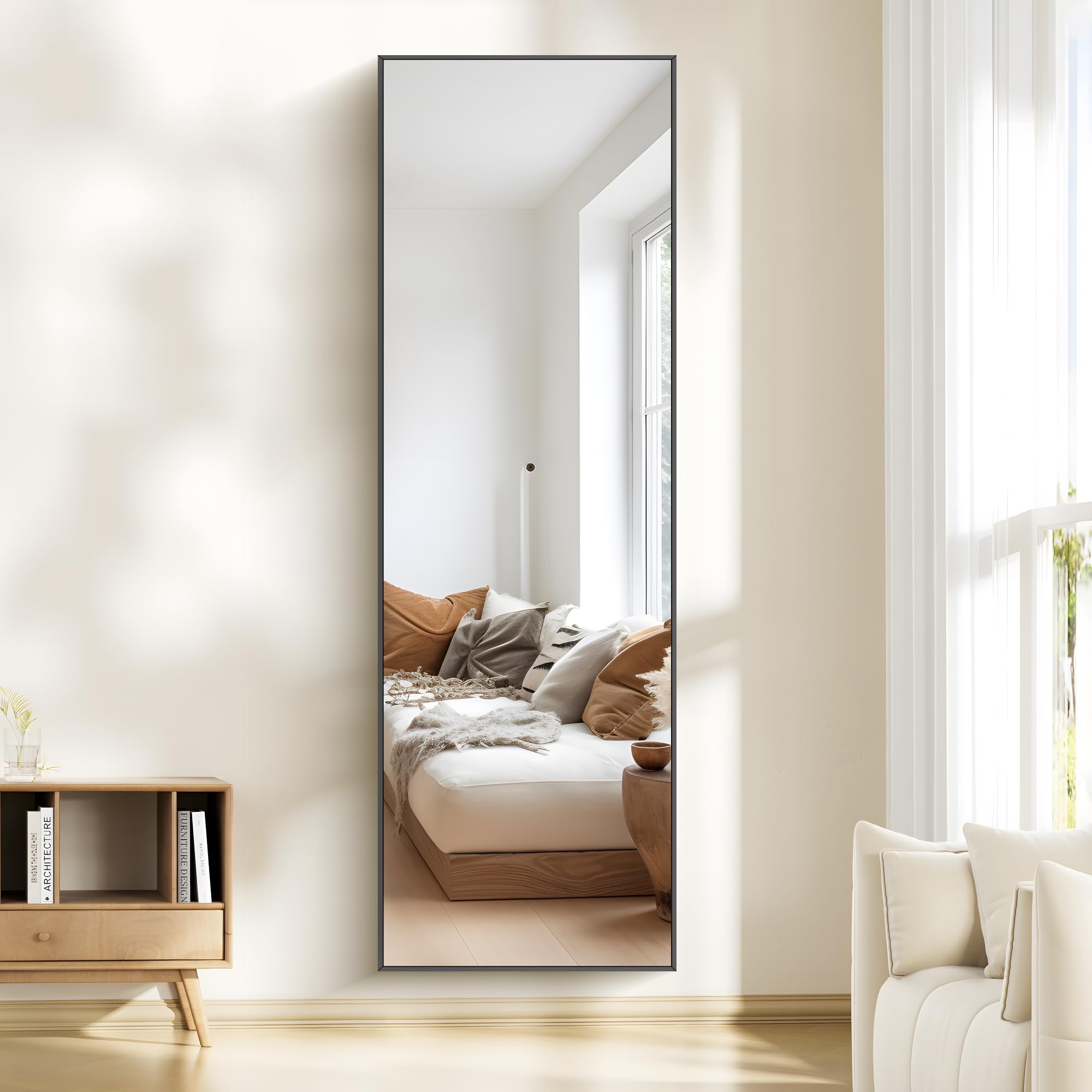 WOLIBEER Ganzkörperspiegel 161 x 52 cm, Rechteckiger Ganzkörperspiegel mit Schwarzem Aluminiumrahmen Wandspiegel Stehspiegel, Spiegel für Schlafzimmer, Ankleidezimmer Wohnzimmer Fitnessstudio Flur
