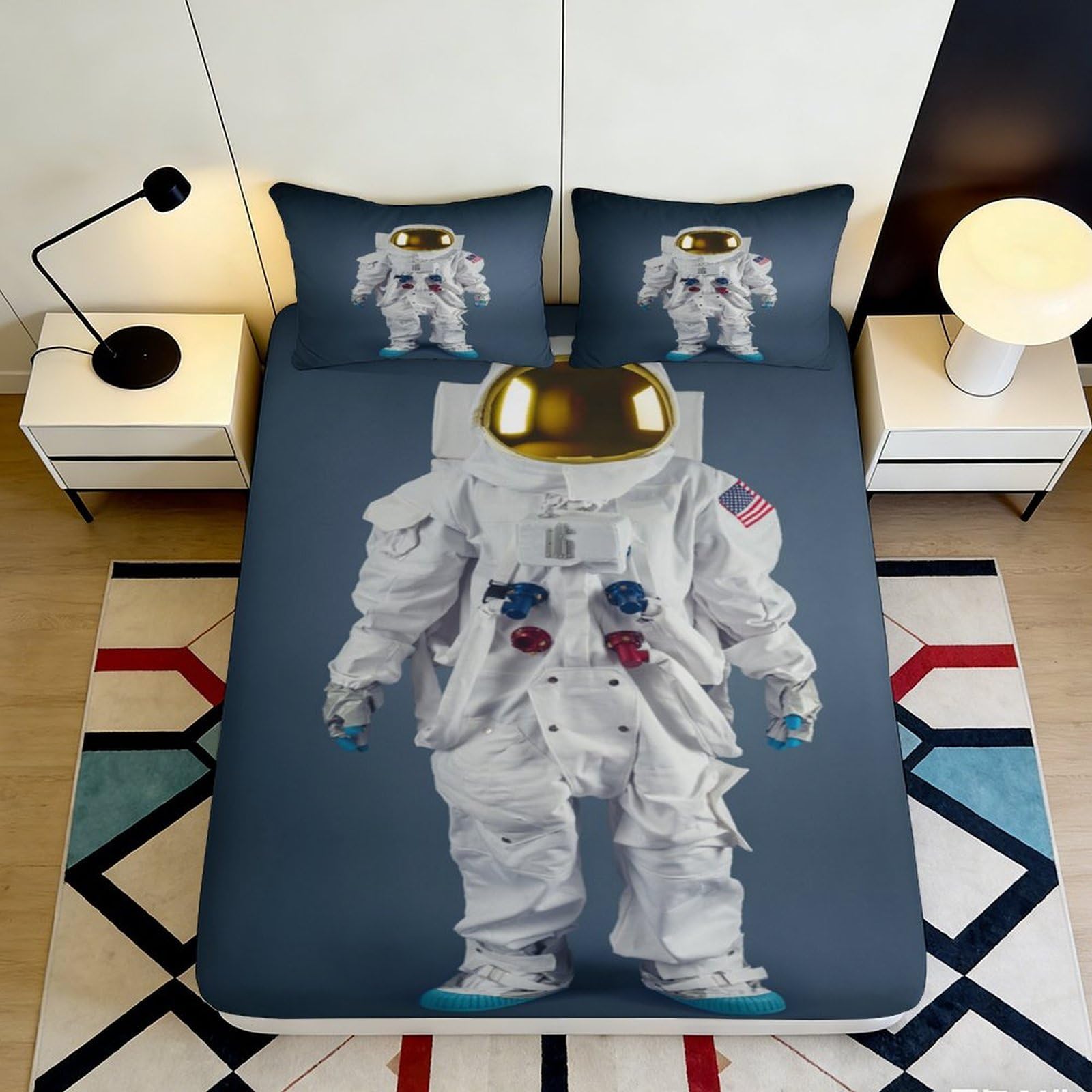 3D Printed Astronaut Fitted Sheet Microfiber Soft Breathable Space Exploration Bed Cover for Bedroom Dorm Mattress Decor 90x200x25cm