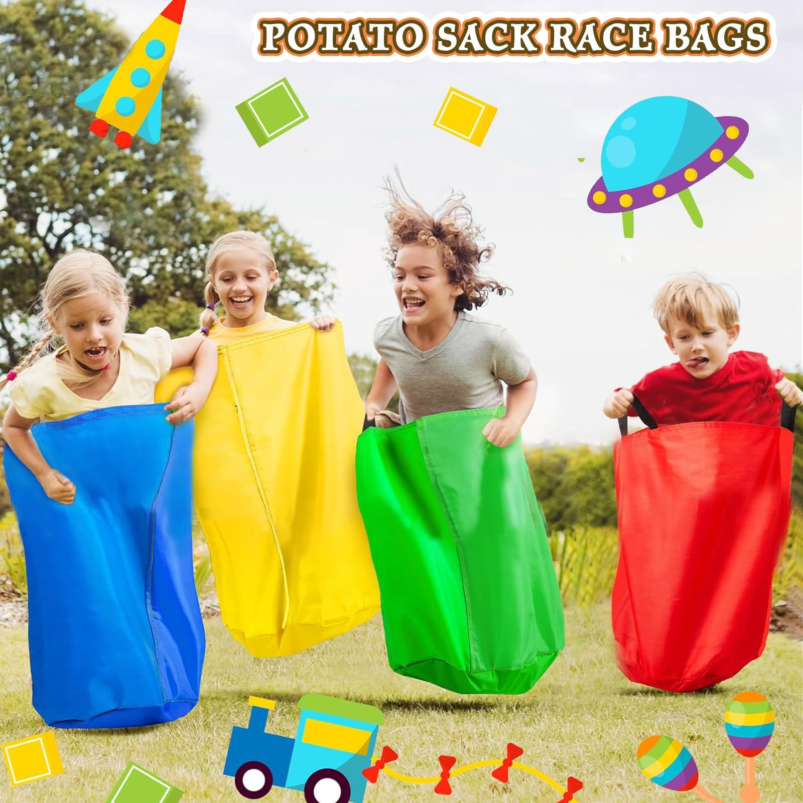 Sports Day Kit, 36 Pcs Outdoor Games Set, Sack Race, Ring Toss Game, Egg and Spoon Race, 3 Legged Race, Medal and Whistles, Birthday Party Games Backyard Garden Game Kit for Kids and Family — view 4
