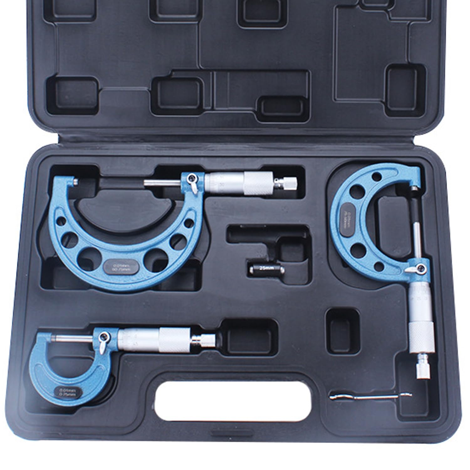 Juego de 3 Micrómetros de Exteriores 0-25mm/25-50mm/50-75mm, Alta Precisión ±0.01mm con Estuche de Almacenaje, Micrometro de Mediciones Precisas
