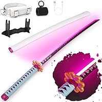 Vista 14 de RENGENG - Espada iluminada, 40 pulgadas, réplica de anime de plástico recargable con cinturón y soporte, textura original, espada de anime
