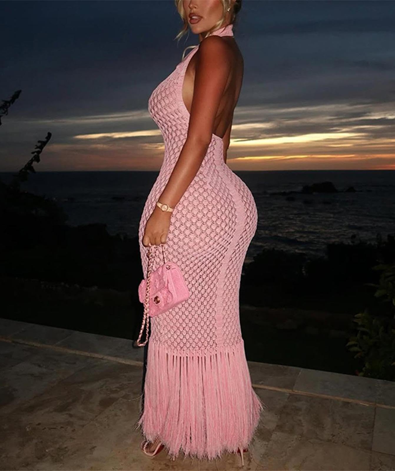 Costume da bagno da donna, estivo, sexy, per feste in spiaggia, con scollo all'americana, schiena scoperta, maxi con frange