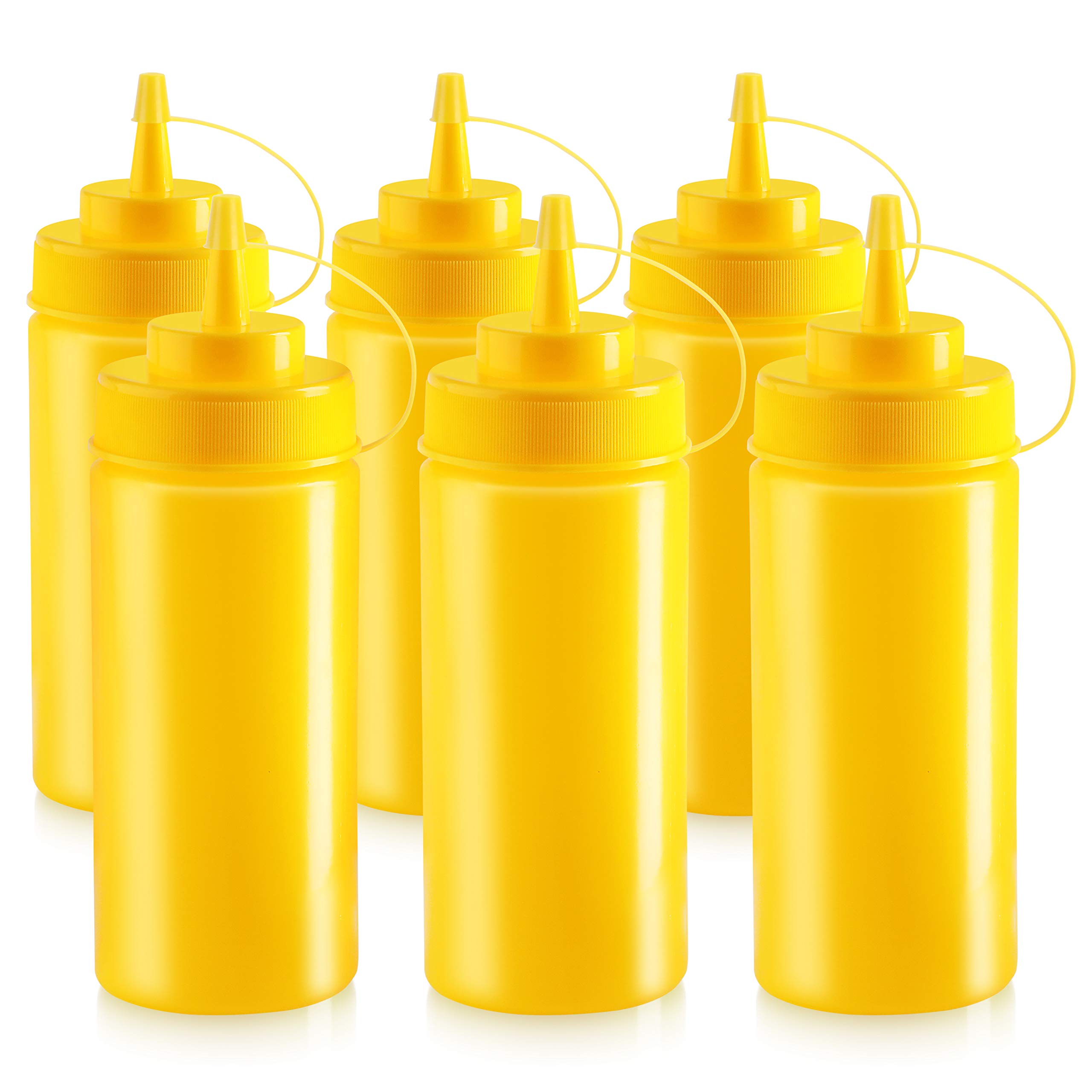 Nueva estrella de la Restauración 26528 Squeeze botellas, plástico, boca ancha, 16 oz, amarillo, juego de 6