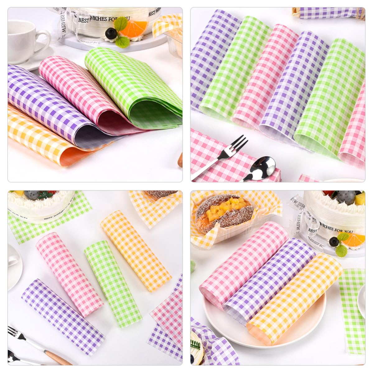 Papel para Hornear Antigrasa Estampado a Cuadros Retro, 400 Piezas de Papel para Envolver Alimentos, Resistente al Aceite y Antiadherente, Adecuado para Barbacoas