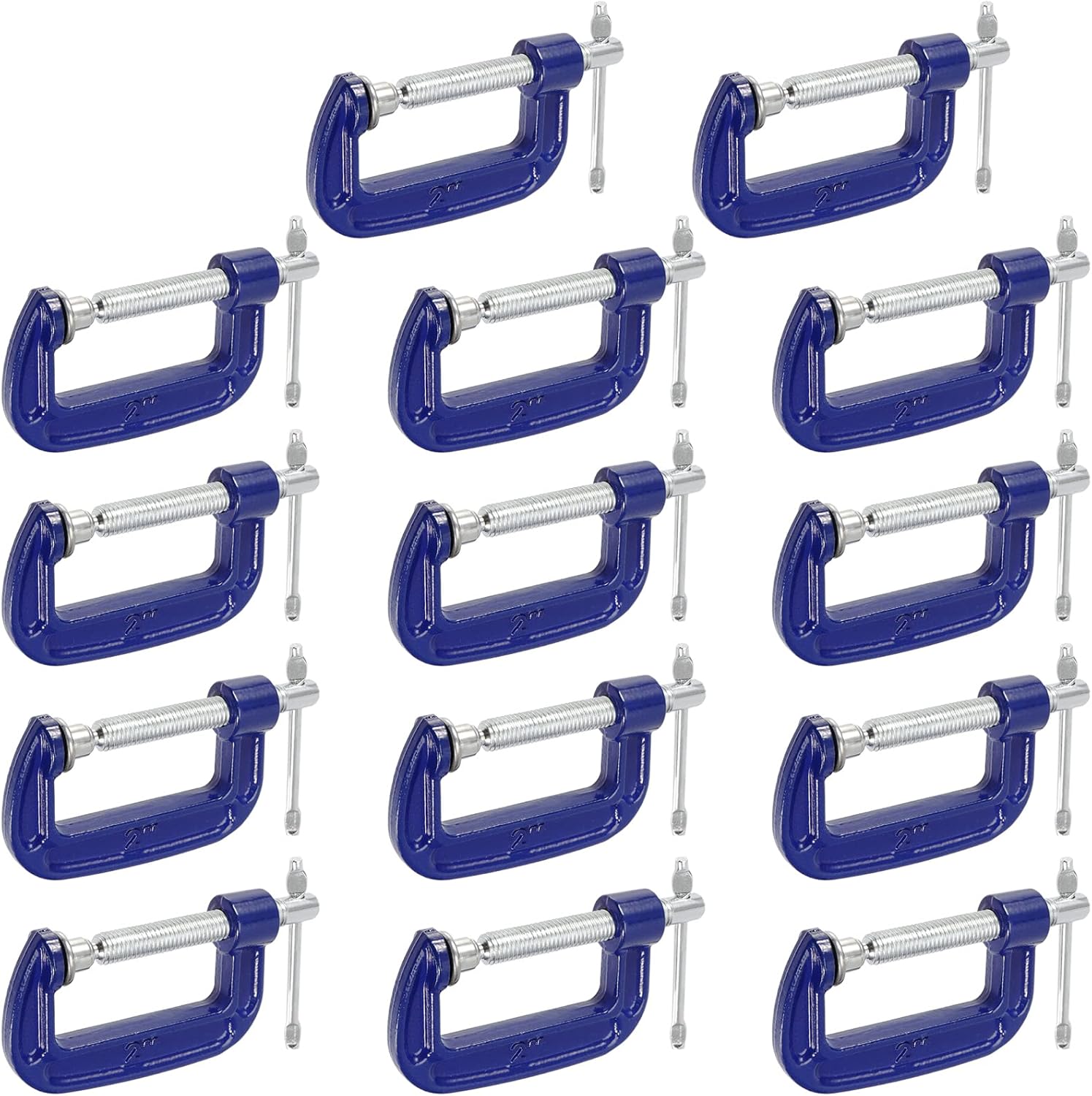 FUNSUEI 14 PCS 2 Inch C Clamp, Heavy Duty Malleable Iron C Clamp with 2 Inch Jaw Opening, 0.85 Inch Throat Depth, G Clamp for Woodworking, Welding, and Building, Blue