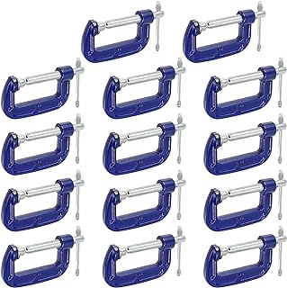 FUNSUEI 14 PCS 2 Inch C Clamp, Heavy Duty Malleable Iron C Clamp with 2 Inch Jaw Opening, 0.85 Inch Throat Depth, G Clamp for Woodworking, Welding, and Building, Blue