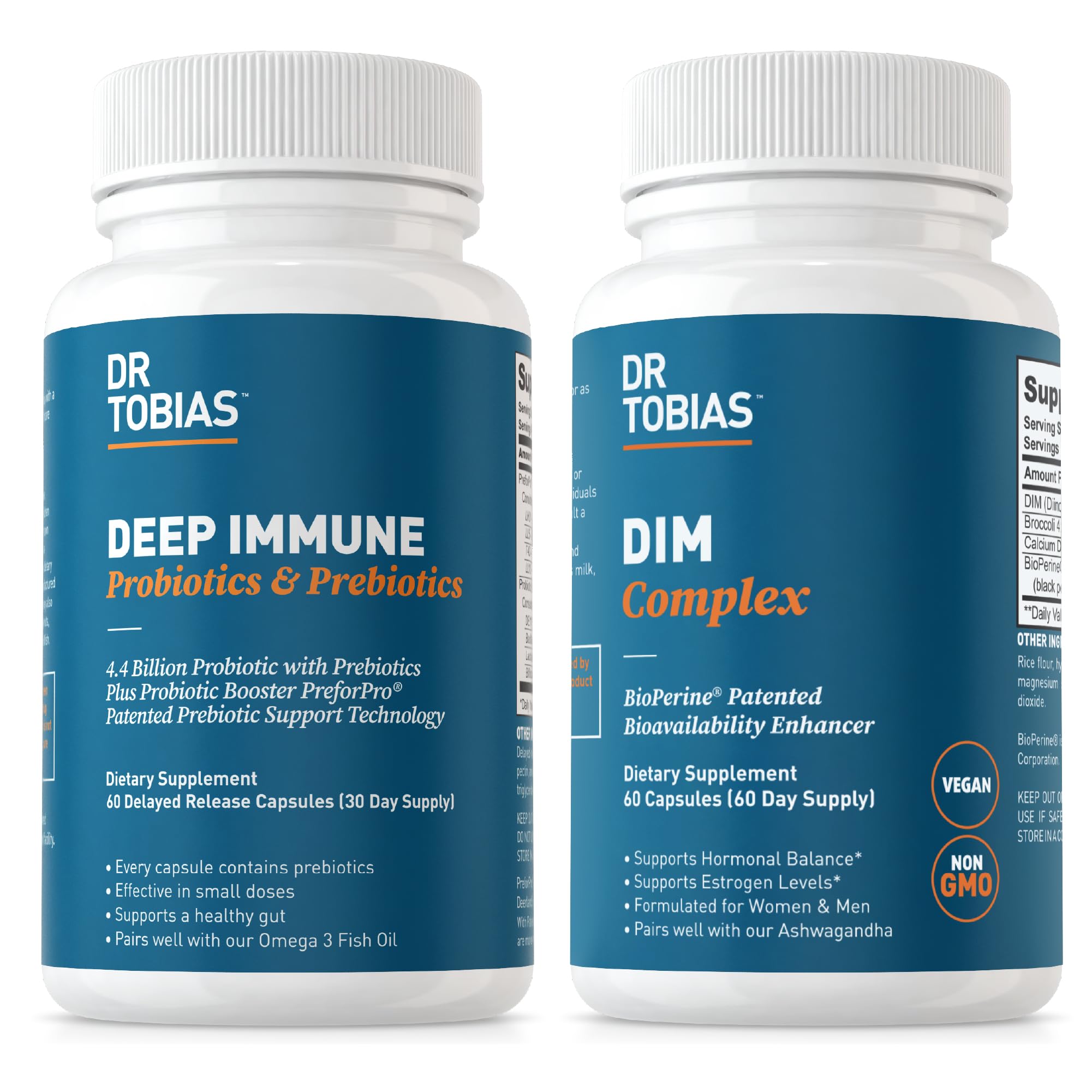 Dr. Tobias Deep Immune Probiotics & Prebiotics and DIM Complex, Supports Digestive Health, Gut Immune Function, Hormone Balance for Women & Men