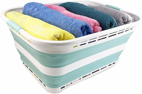 Miniatura 6 de SAMMART Cesto plegable de plástico para la ropa sucia de 42L (11 galones), contenedor de almacenamiento plegable, cesta de lavandería portátil,