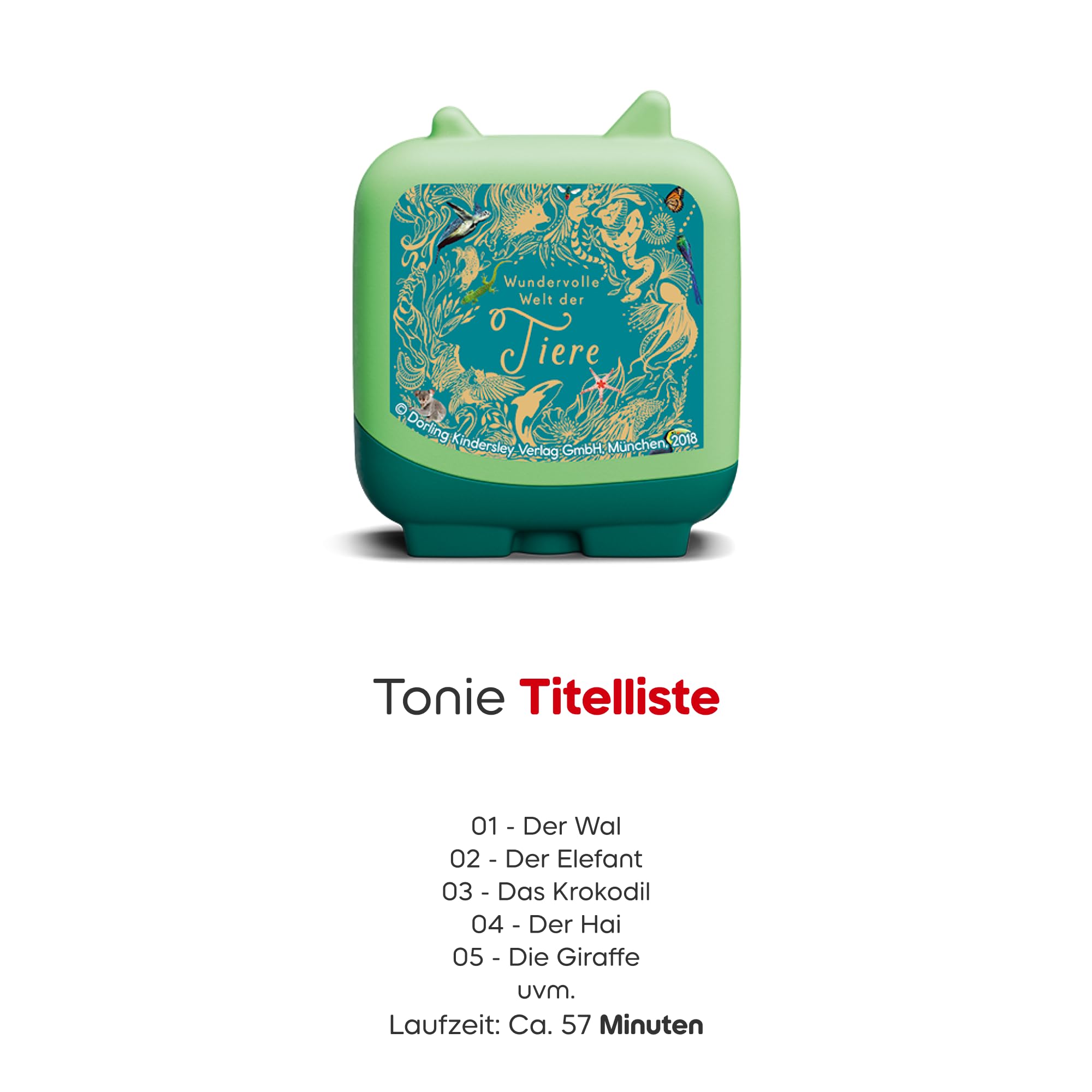 tonies Figurka do słuchania Toniebox, Cudowny świat zwierząt – ekscytująca wiedza fachowa i głosy zwierząt 50 gatunków zwierząt, słuchowisko od 5 lat, czas odtwarzania ok. 57 min.