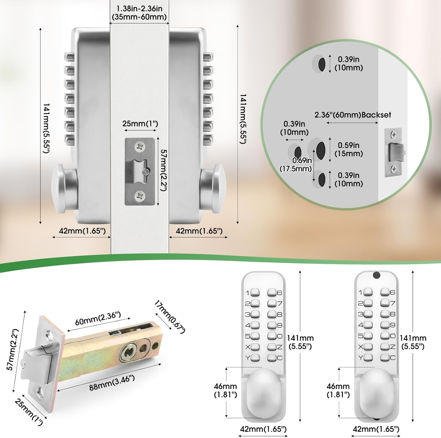 GB2024 Gate Lock Box Steel Gate Box for ANNFUZ Double-Sided Mechanical Combination Door Knob - for Metal Gates and Fence Door Lock (NOT for Aluminum GATE) - 2 3/8" Inch 60mm Backset