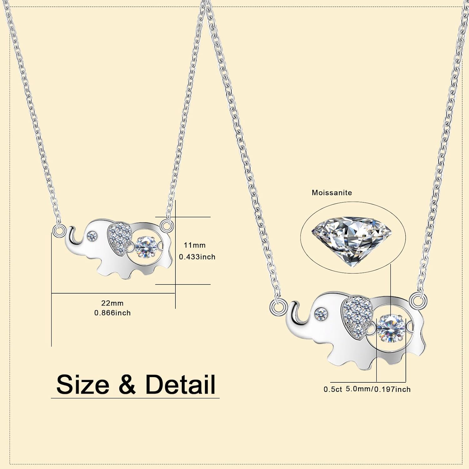 Elephant Necklace 925 Sterling Silver High Moissanite Cute Mini Small Lucky Elephant Family Dainty Pendant Necklace Birthday Gifts For Women