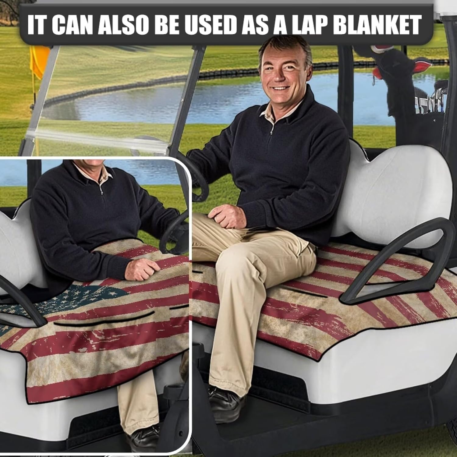 Yewattles Golf Cart with 4 Pockets Seat Cover Portable Anti-Hot Golf Cart 2-Person Seats Club Car Golf Cart Accessories Machine