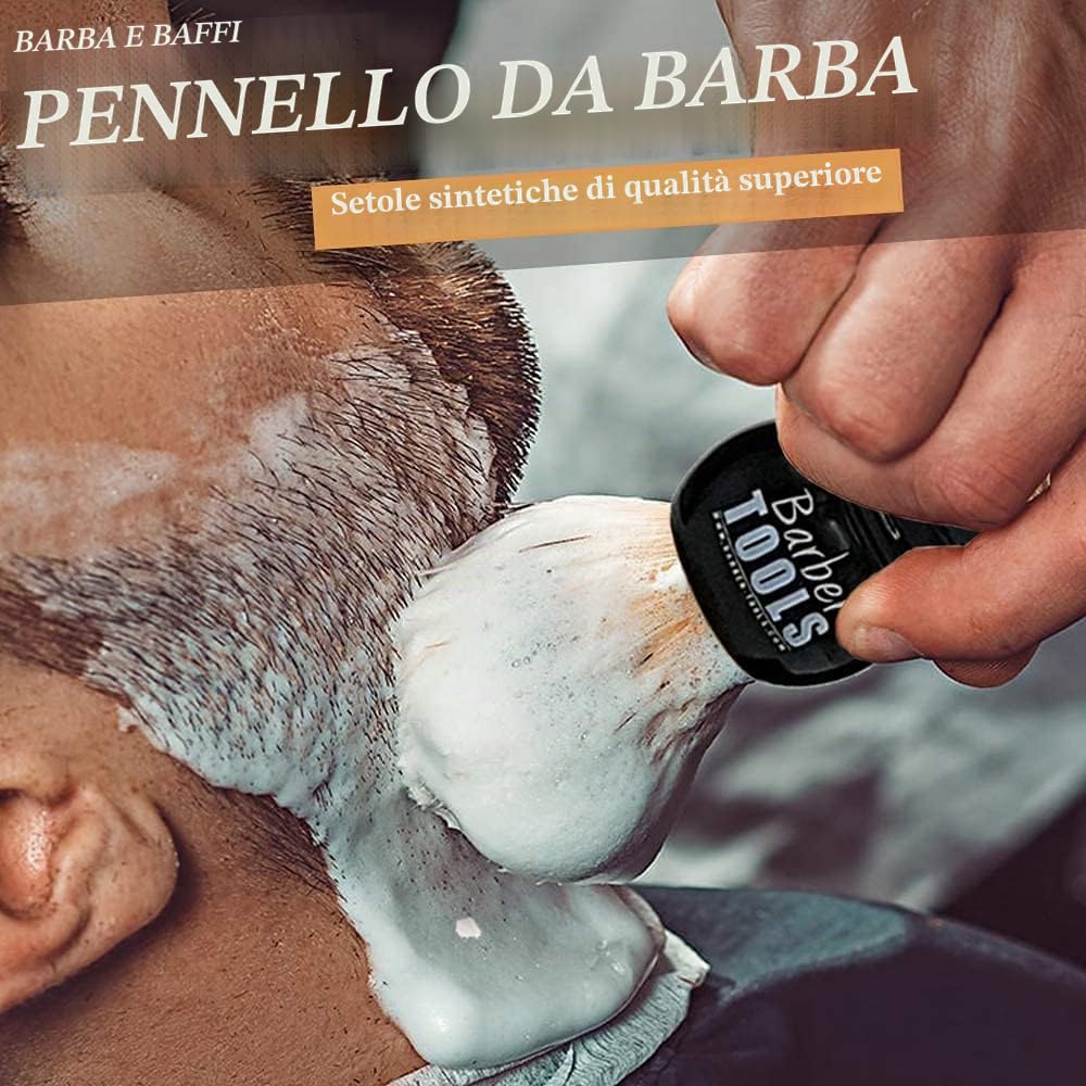 Kit per rasatura - Rasoio di sicurezza + 5 doppie lame + pennello da barba + sapone da barba da 150 ml + pietra di allume ✮ BARBER TOOLS ✮