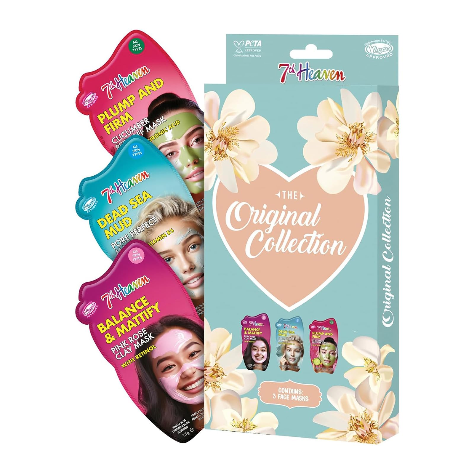 The Original Collection Face Mask Gift Set - 3 Skincare Masks - Pink Rose Clay, Dead Sea Mud, Cucumber Peel Off