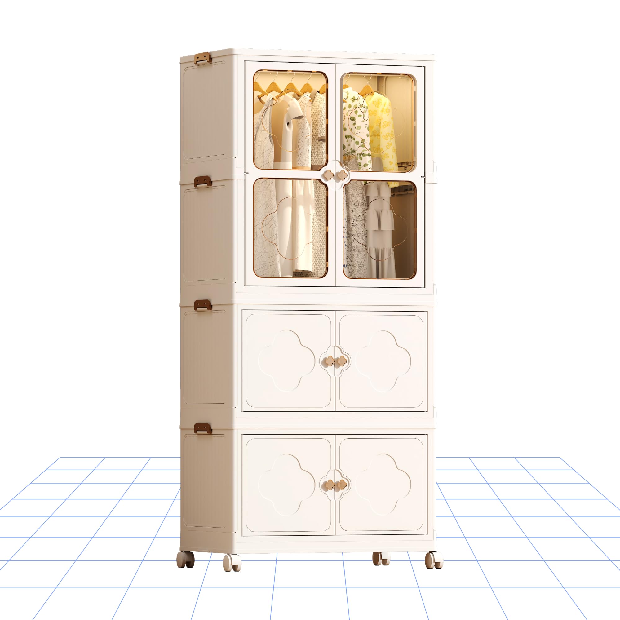FLEXISPOT Kleiderschrank Children's Wardrobe Aufbewahrungsbox mit Deckel Aufbewahrungsbehälter (Weiß, 2 SET)