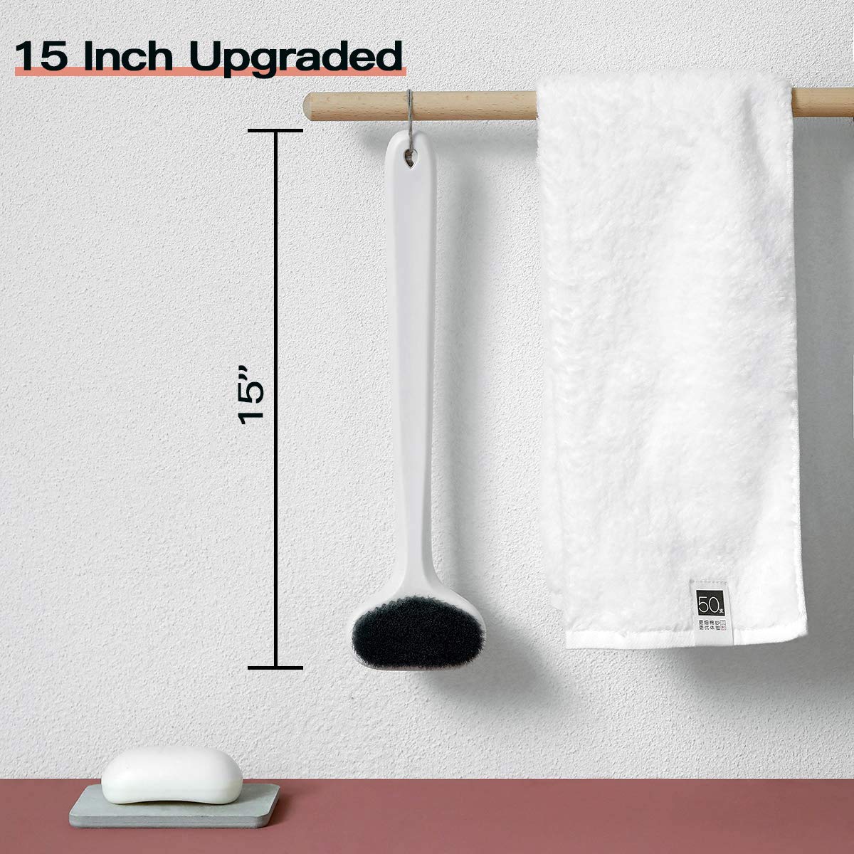 surlees Back Brush Long Handle for Shower, Back scrubber for Shower (15'', Green Handle White Bristles)