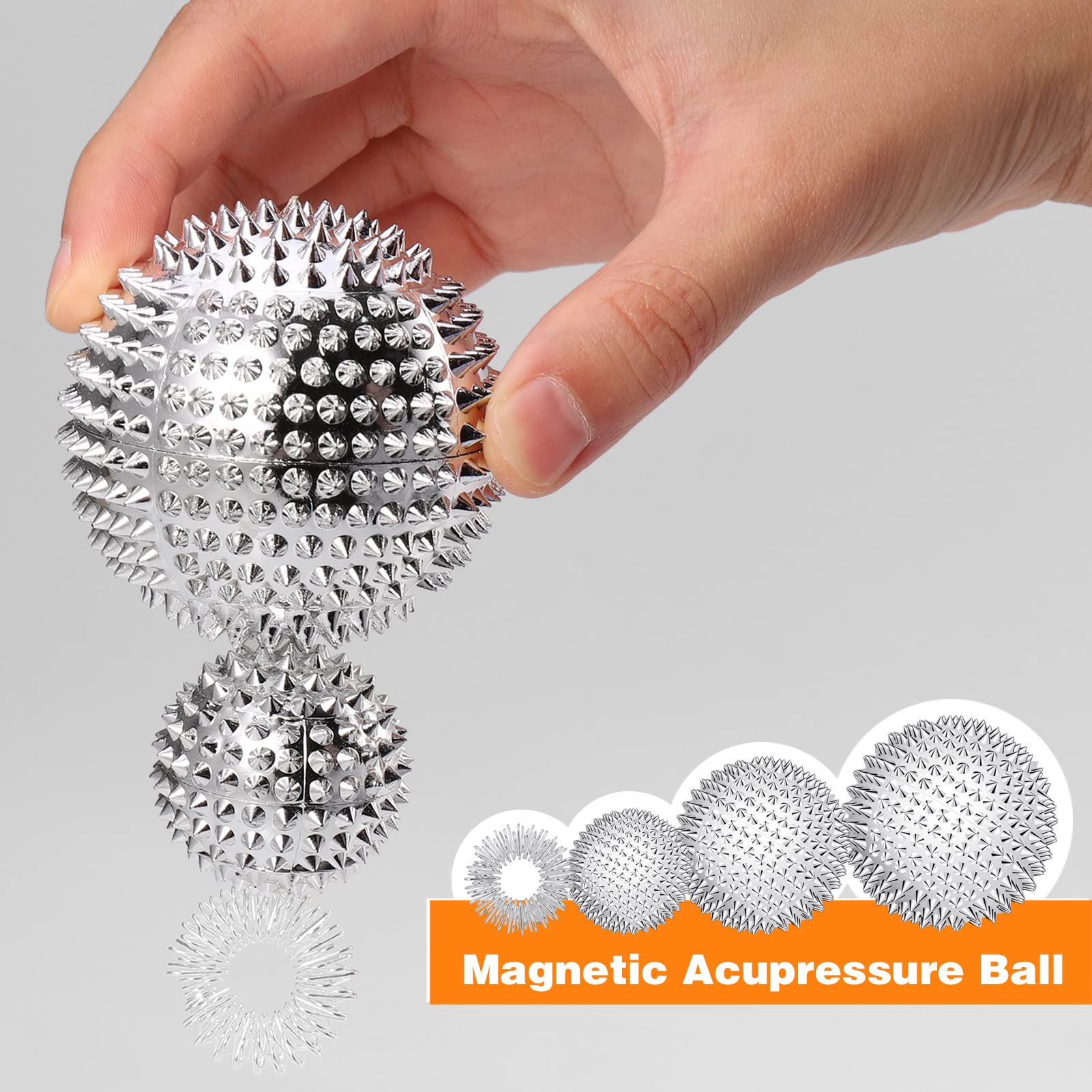Zocipro 6 sztuk magnetycznych kul do akupresury z 10 pierścieniami masażerów dla palców, kulka masująca magnetyczna, kule do masażu z igłami 32 mm/47 mm/56 mm