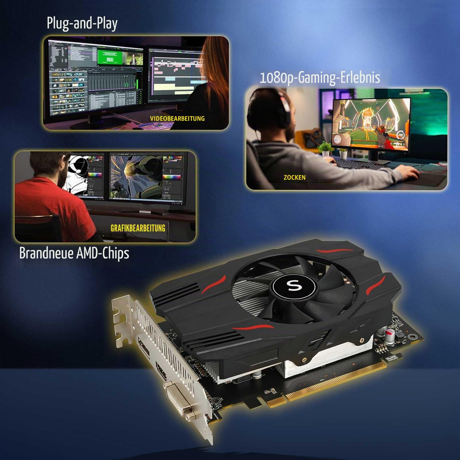 Radeon RX 550 Grafikkarte, 4GB, GDDR5, 128-Bit, DisplayPort DVI-D HDMI, ITX Design, PC Graphics Card Gaming, Support 4K Display, Computer GPU