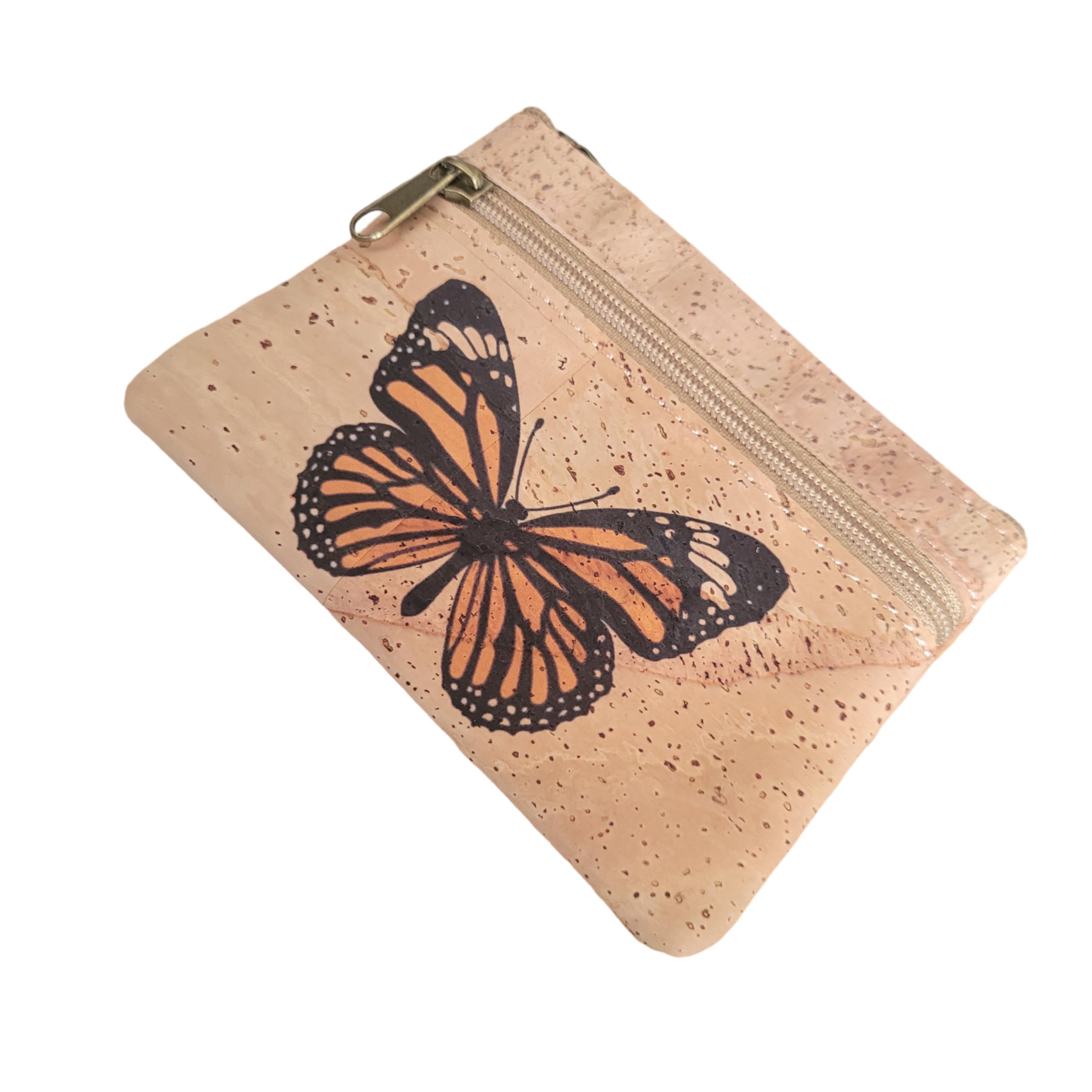 Cork mini wallet pouch Butterfly print coin purse vegan wallet Eco Friendly Sustainable gift Lightweight Durable Waterproof