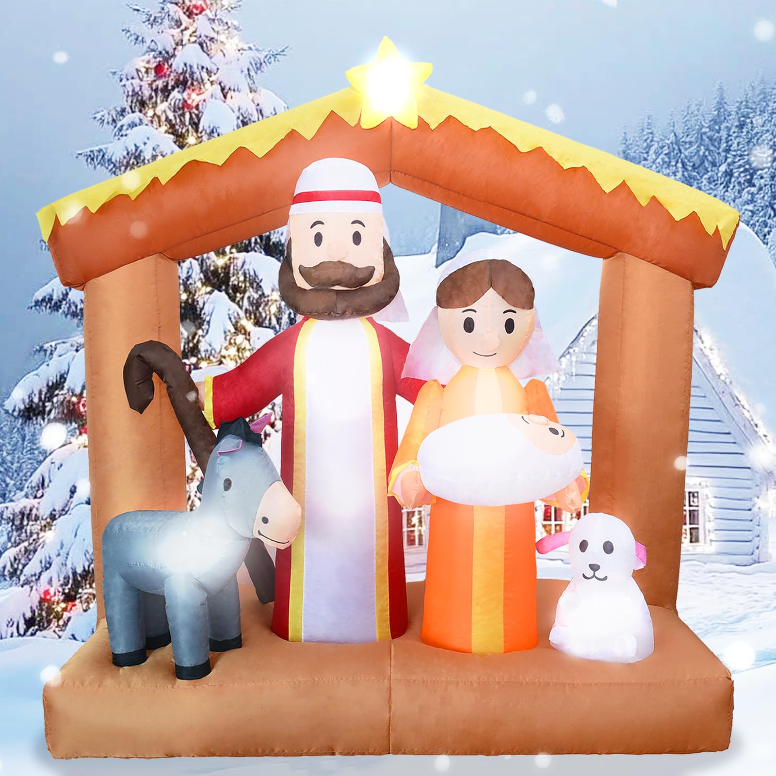 Decorazione natalizia da 1,8 m, presepe con luce a LED, decorazione natalizia per giardino, prato, patio, Natale, vacanze, interni, decorazione per feste