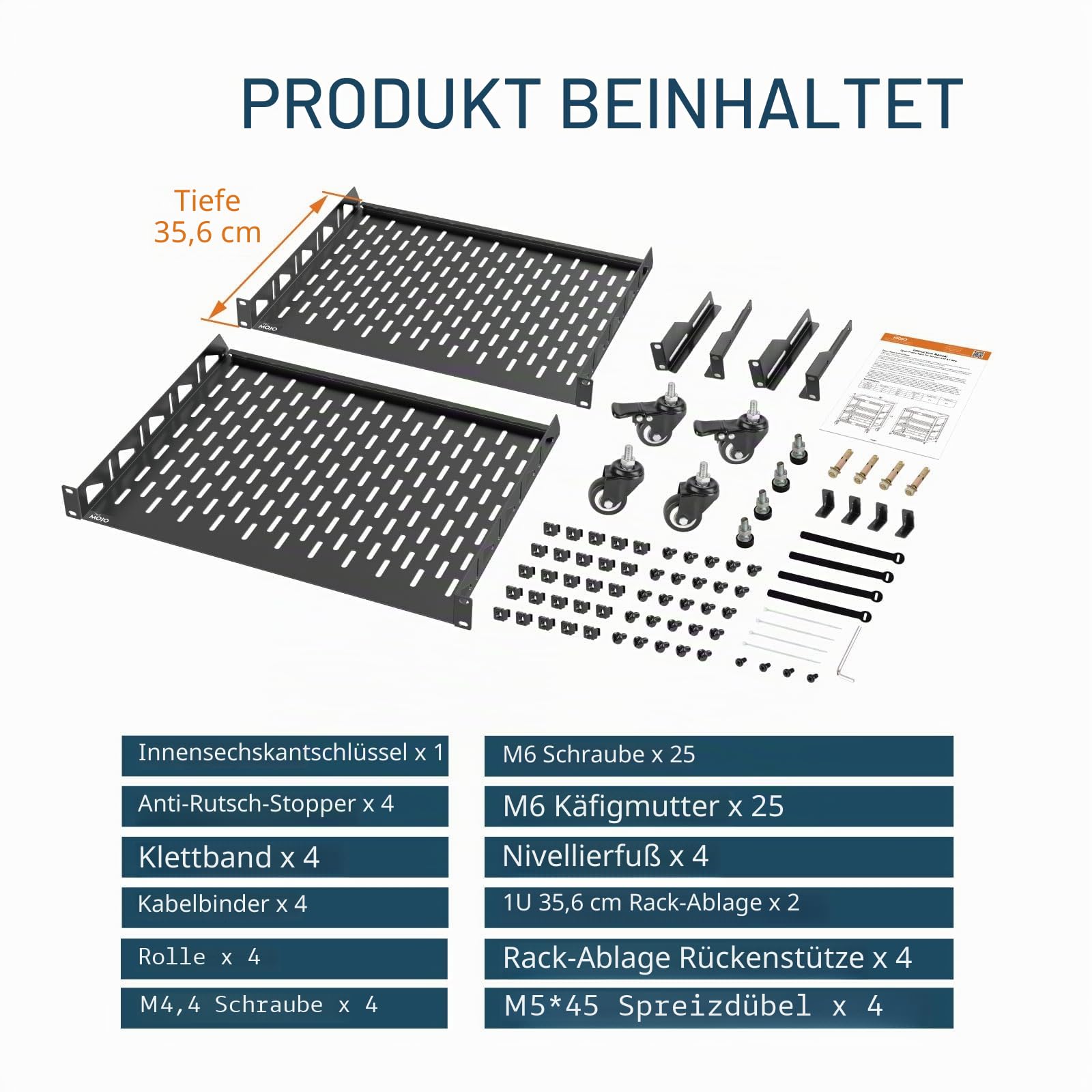 Tecmojo 16U Open Frame Netzwerk-Rack für Server und AV-Ausrüstung, mobiles Server-Rack mit 4 Pfosten mit Rollen, mit 2 Stück 1U-Regal und Montagematerial, AV-Rack für 48,3 cm Netzwerk-, Server- und