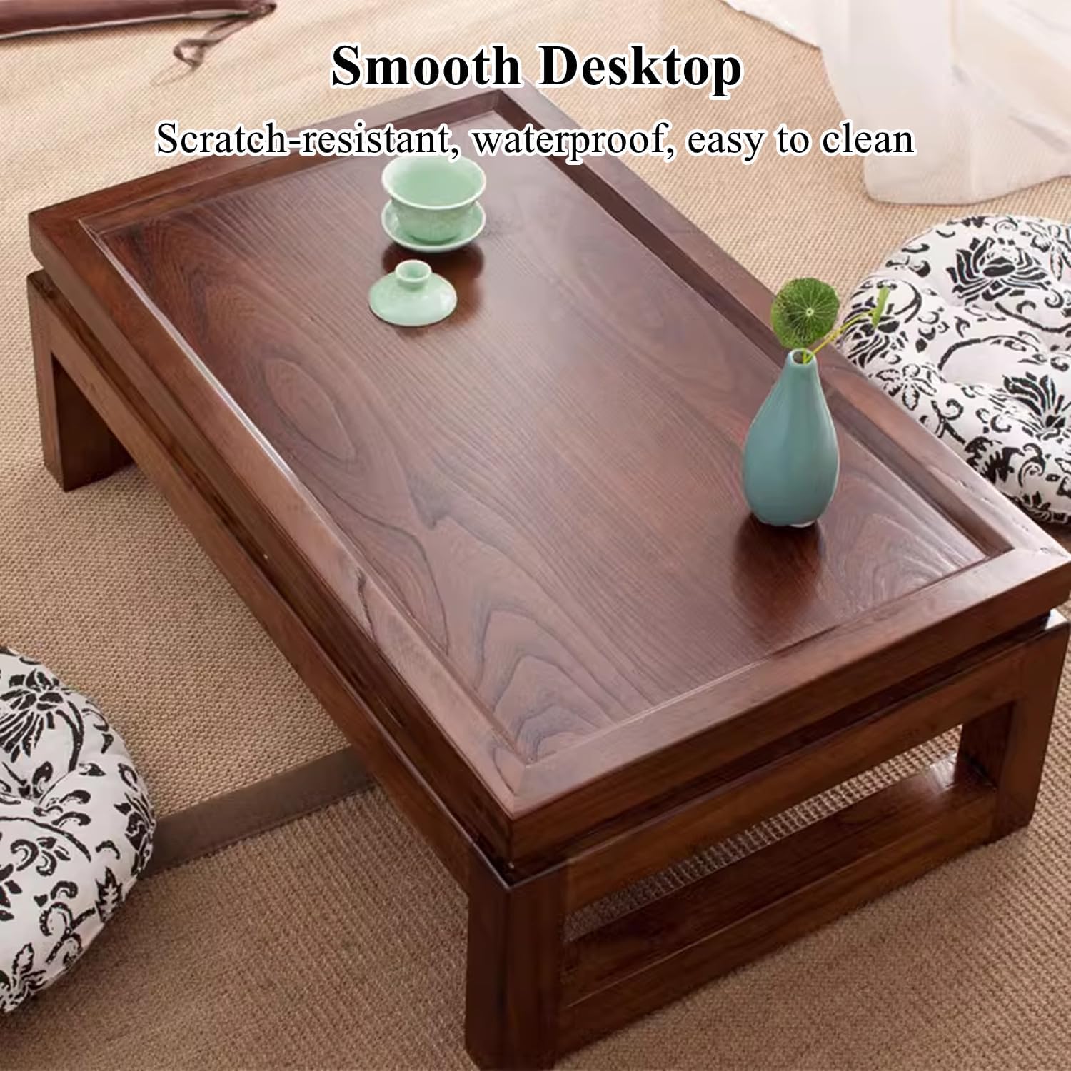 Japanese Floor Table, Rectangular Japanese Tatami Tea Table, Vintage Coffee Table Low Table for Sitting on The Floor Accent Furniture, Outdoor Indoor Side Table,23.6x15.7,23.6x15.7