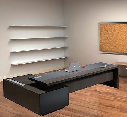 Lakdi The Furniture Co Wooden Office Executive Table L-Shape in Particle Board | Reception Table | Director Table Engineered Wood Office Desk