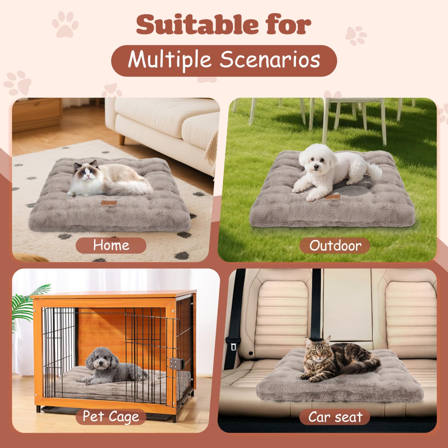 Nobleza Camas para Gatos de Interior, Cama Gato Manta Espesa para Gatos y Perros Pequeños, Esponjoso y Lavable, con Parte Inferior Antideslizante, 70 x 50 x 8 cm, Marrón