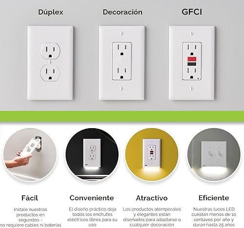 Miniatura 7 de Individual - SnapPower GuideLight [para decoración estándar, no para enchufes GFCI] - Luz nocturna - Placa de pared para tomacorriente eléctrica