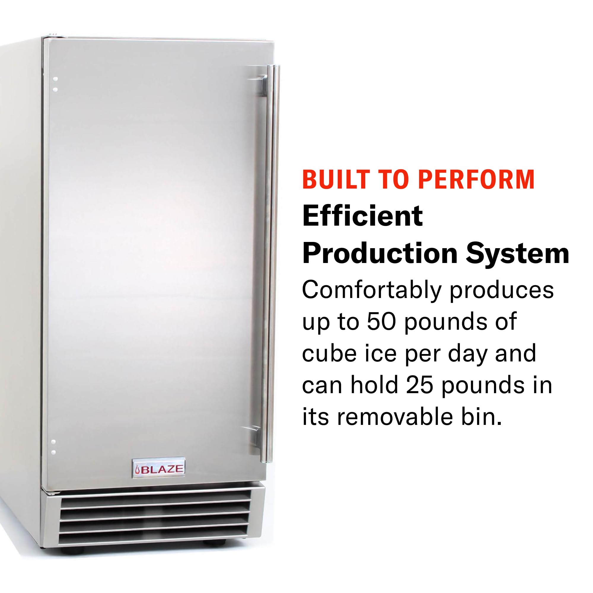 Blaze 15-Inch Outdoor Rated Ice Maker With Gravity Drain – Stainless Steel Machine Produces 50 Lbs. Of Ice Daily With 25 Lb. Storage on Fridge.com - View 5