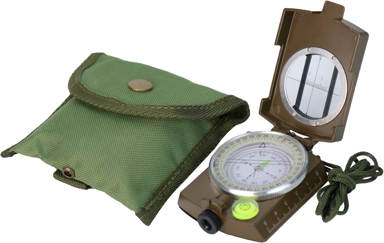 BassizoMilitary Lensatic Compass with Pouch & Lanyard Waterproof Lightweight Metal Compass for Hiking Kids Survival Gear and Equipment Military Grade Army Surplus Camping Hunting Map Bike Car