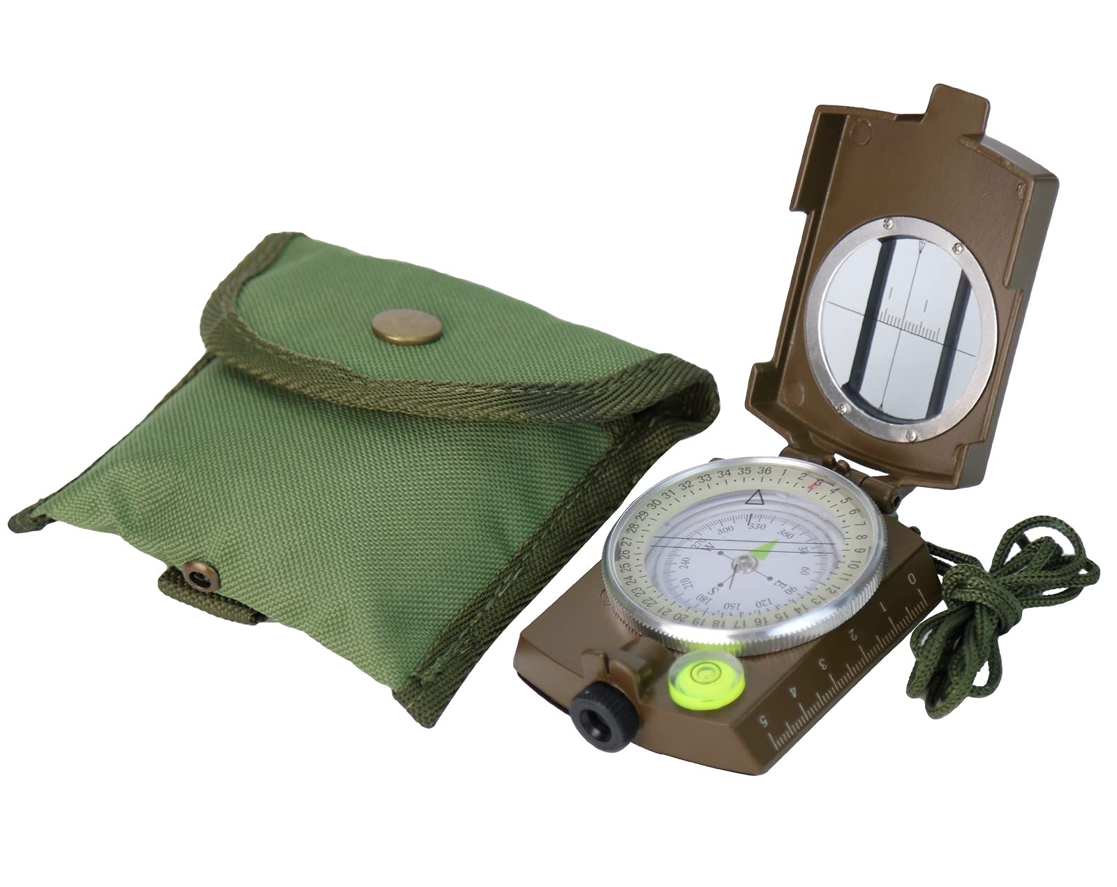 BassizoMilitary Lensatic Compass with Pouch & Lanyard Waterproof Lightweight Metal Compass for Hiking Kids Survival Gear and Equipment Military Grade Army Surplus Camping Hunting Map Bike Car