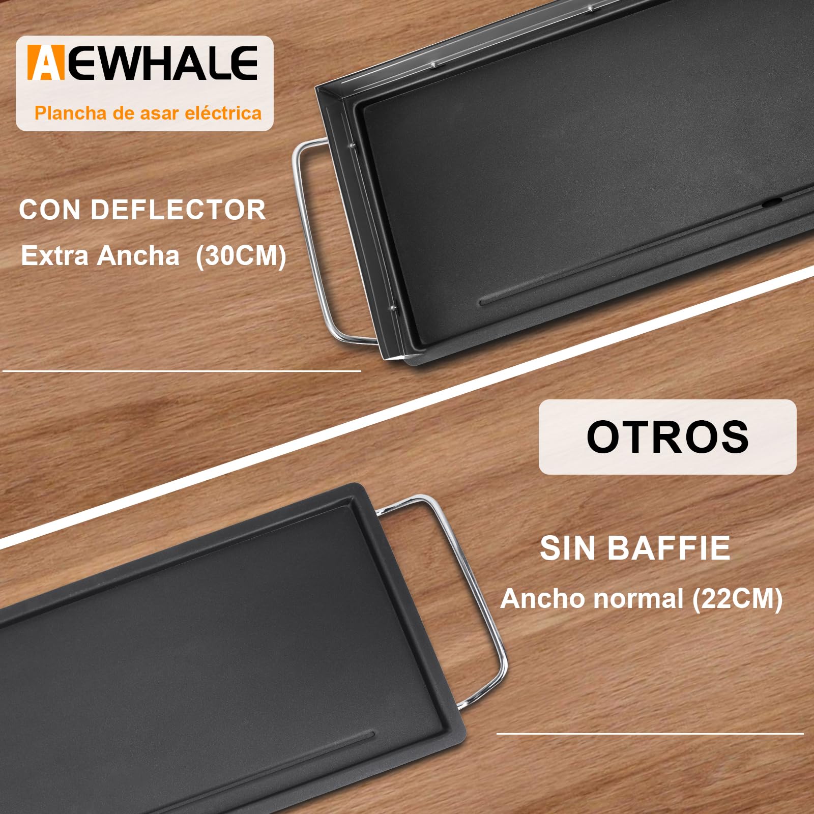 AEWHALE Parrilla Eléctrica -Plancha Electrica para cocinar XXL en interiores y exteriores con protección antisalpicaduras de acero inoxidable,plancha cocina con revestimiento antiadherente,2400 vatios