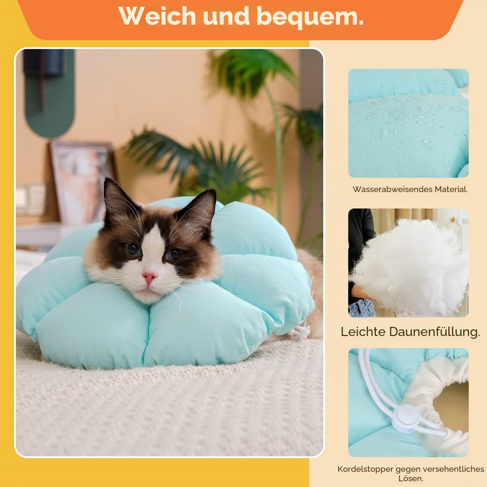 Avont Halskrause Katze, Einstellbar Halsband Weich Halskragen Cat Leckschutz Kragen für Klein Hund Nach Operation Schutzkragen -M|Blau