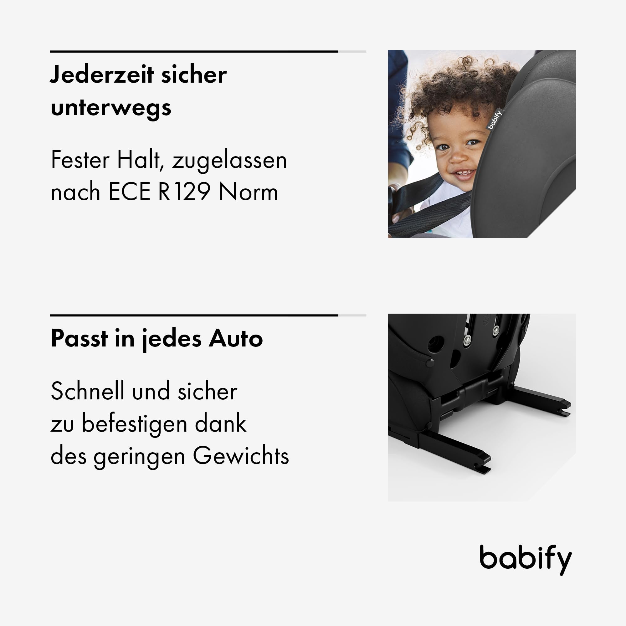 Babify FlexiFit Basic Kindersitz 15–36 kg - ECE R129, Isofix, 13-Fach Verstellbare Kopfstütze, Faltbares Design, Waschbarer Bezug, Auto Kindersitz Ab 3 Jahren, Schwarz