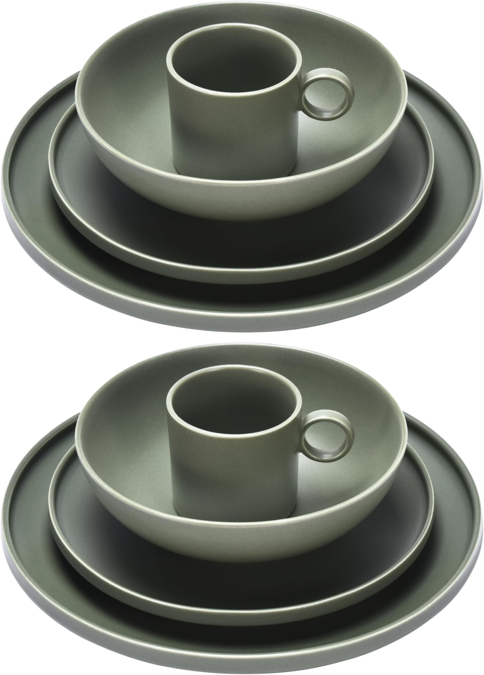 WHOLE HOUSEWARES8-Piece Stoneware Breakfast Set - Versatile Dishware Set for Dining Experience - Microwave and Dishwasher Safe Plates - Dish Set for Breakfast, Lunch or Dinner - Green