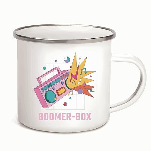 Retro Radio Gift for Boomer Generation Boomer Box Radio 12oz Enamel Silver Mug