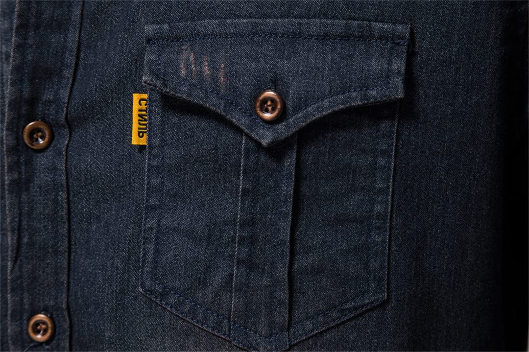 Camisas Vaqueras de algodón 100% para Hombre, Camisa Vaquera de Manga Larga de Color sólido Ajustada, Camisa de Primavera
