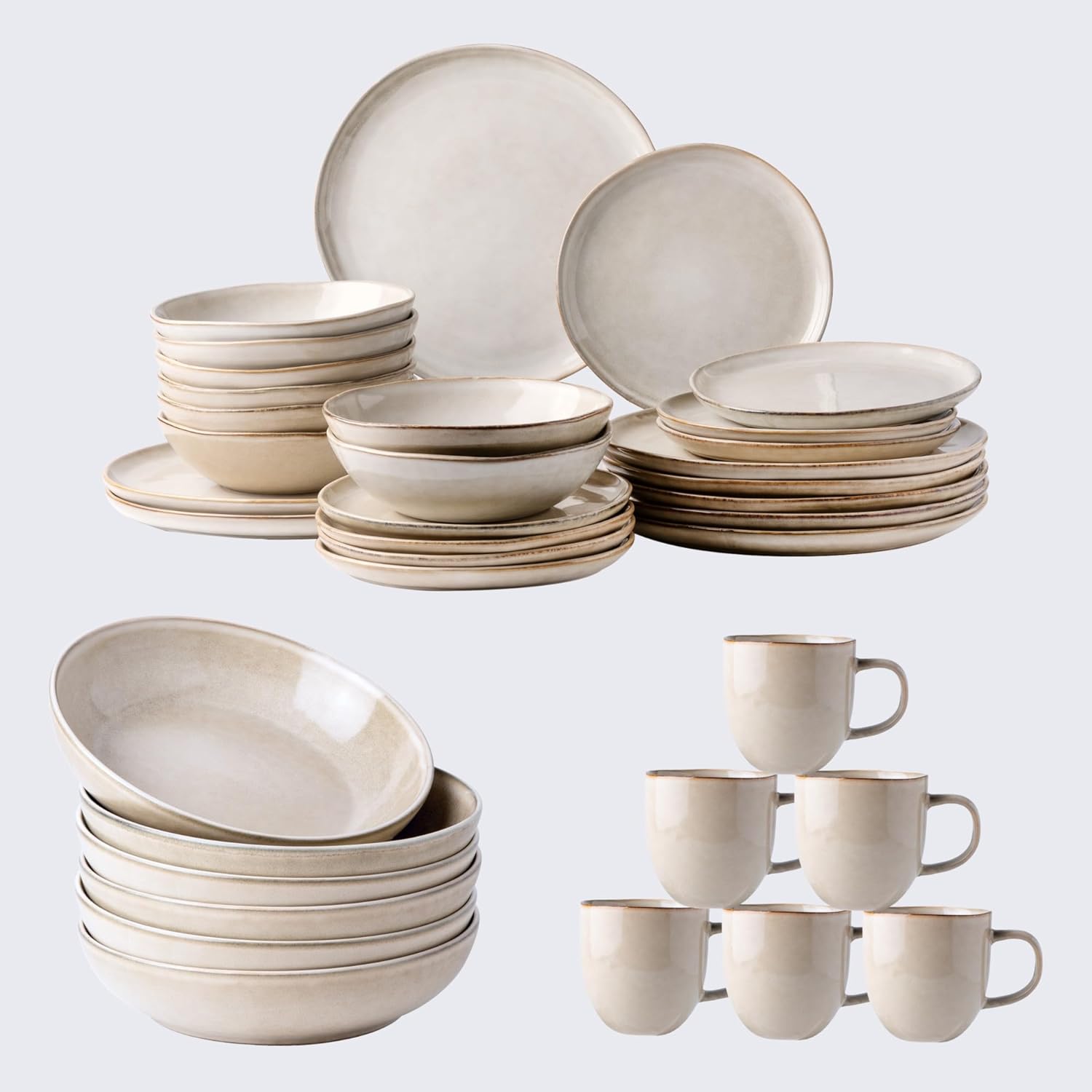 AmorArc Ceramic Dinnerware Sets,Handmade Reactive Glaze Plates and Bowls Sets,Highly Chip and Crack Resistant | Dishwasher & Microwave Safe Dishes Set, Service for 4 (30pc)