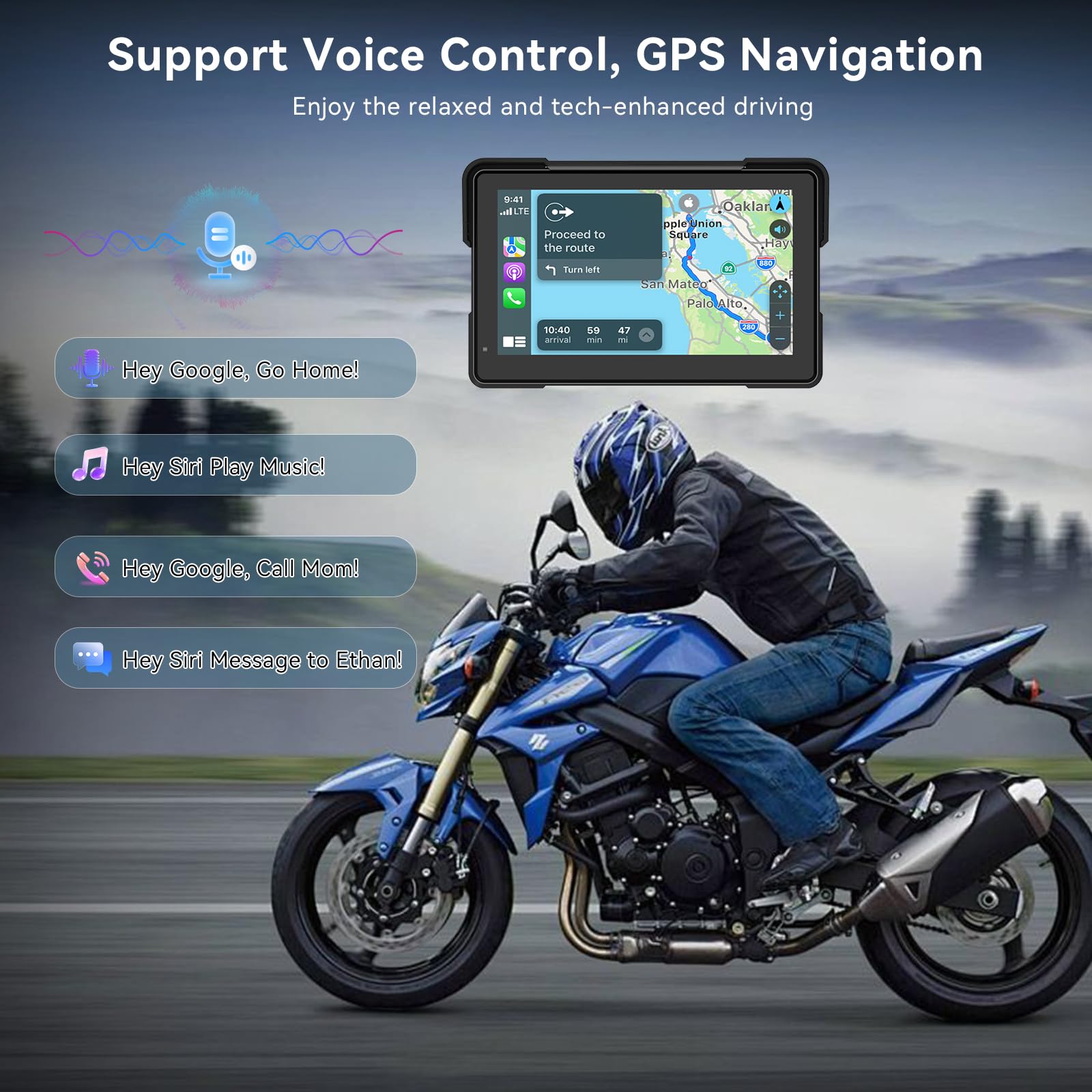 7 Pulgadas Pantalla Carplay de Motocicleta, IPX67 Impermeable, para CarPlay y Android Auto con Bluetooth Dual, Control de Voz, GPS, Detección de presión de neumáticos