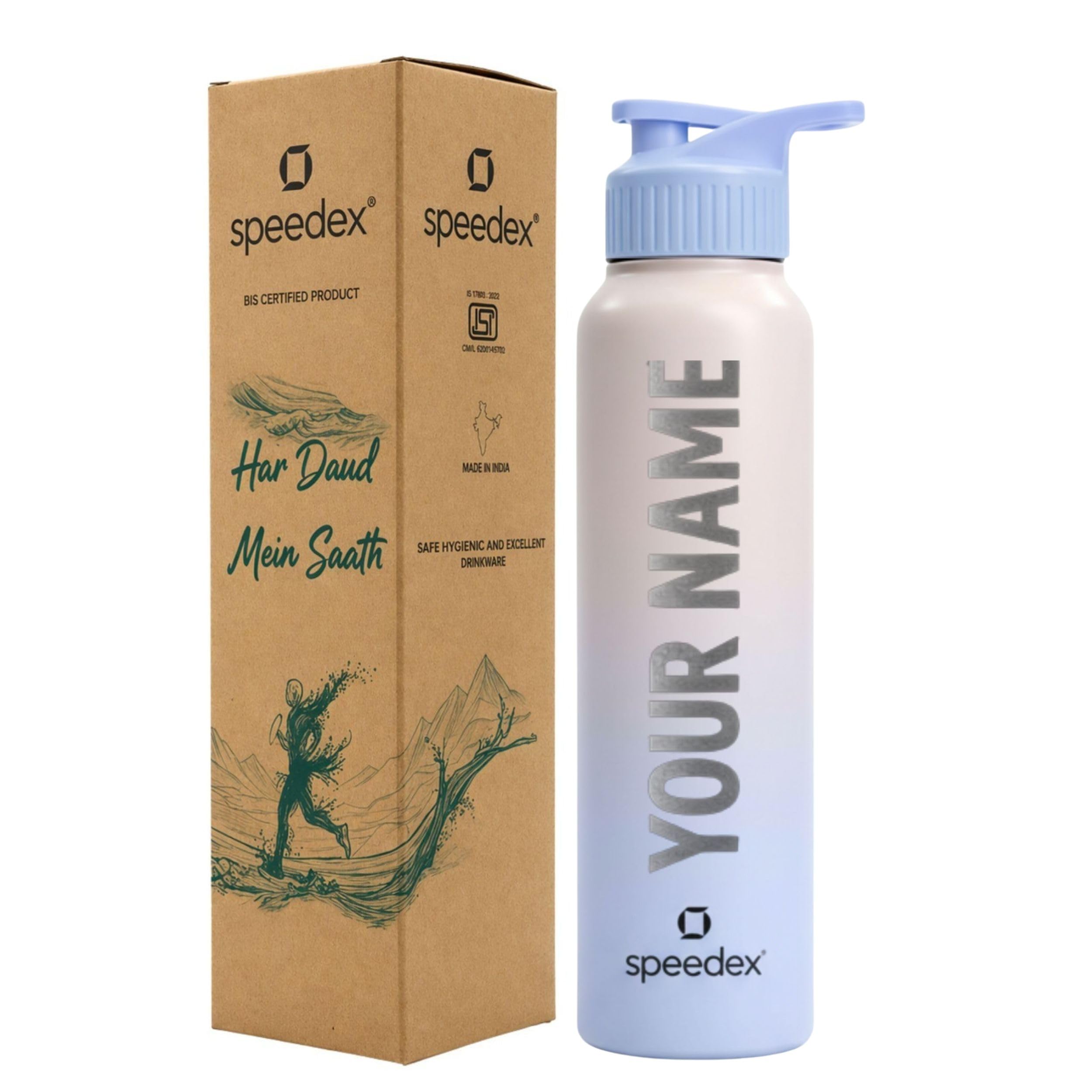 Speedex Customised Stainless Steel Water Bottle 1 Ltr with Name – Personalised Engraved Sipper Cap Bottle for Kids, Men & Women, School, Gym, Office Pink Blue, Set of 1
