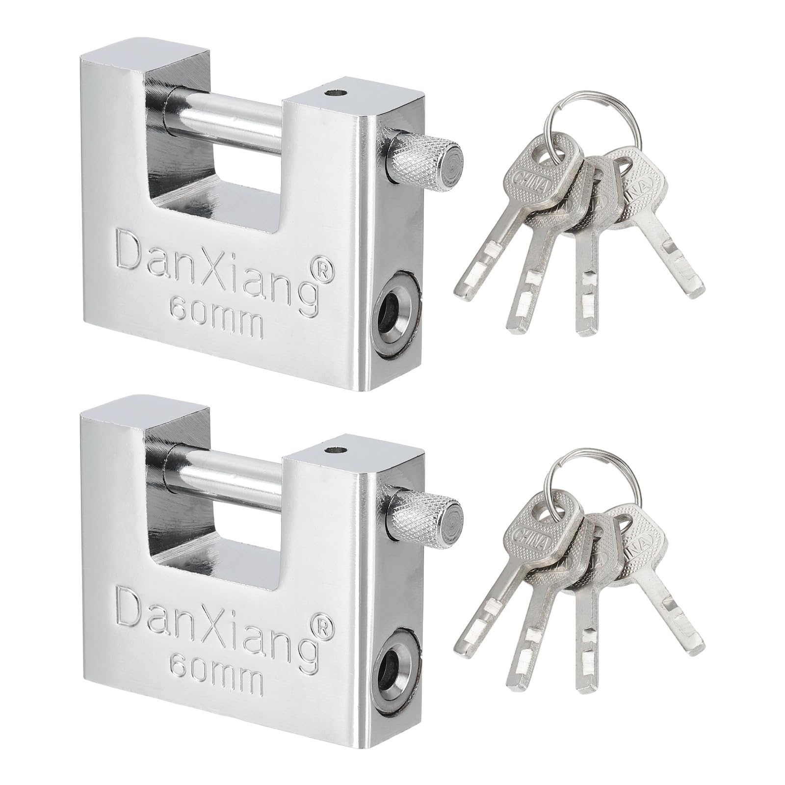 PATIKIL Lot de 2 cadenas haute sécurité en acier en forme de D de 6,1 cm avec 4 clés pour unité de rangement, garage, porte, entrepôt, abri, conteneurs, argent